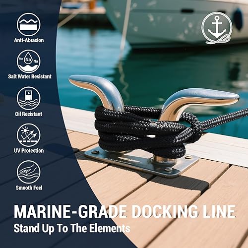 Miniatura 4 de Sportneer Líneas de muelle Accesorios duraderos para barcos con bolsa de almacenamiento, cuerda marina de nailon con lazo de 12 "x 15" para