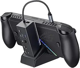 JSAUX Estação de ancoragem compatível com ROG Xbox Ally X (2025)/ROG Ally (X)/Steam Deck/Legion Go S, 6 em 1 Dock com HDMI 4K@120Hz, Gigabit Ethernet, USB e USB-C 3.2 Gen 1, carregamento 100W-HB0609