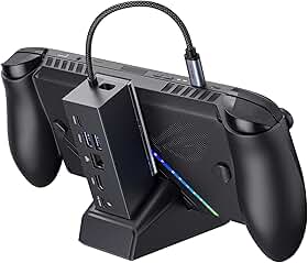 JSAUX Estação de ancoragem compatível com ROG Xbox Ally X (2025)/ROG Ally (X)/Steam Deck/Legion Go S, 6 em 1 Dock com HDMI 4K@120Hz, Gigabit Ethernet, USB e USB-C 3.2 Gen 1, carregamento 100W-HB0609
