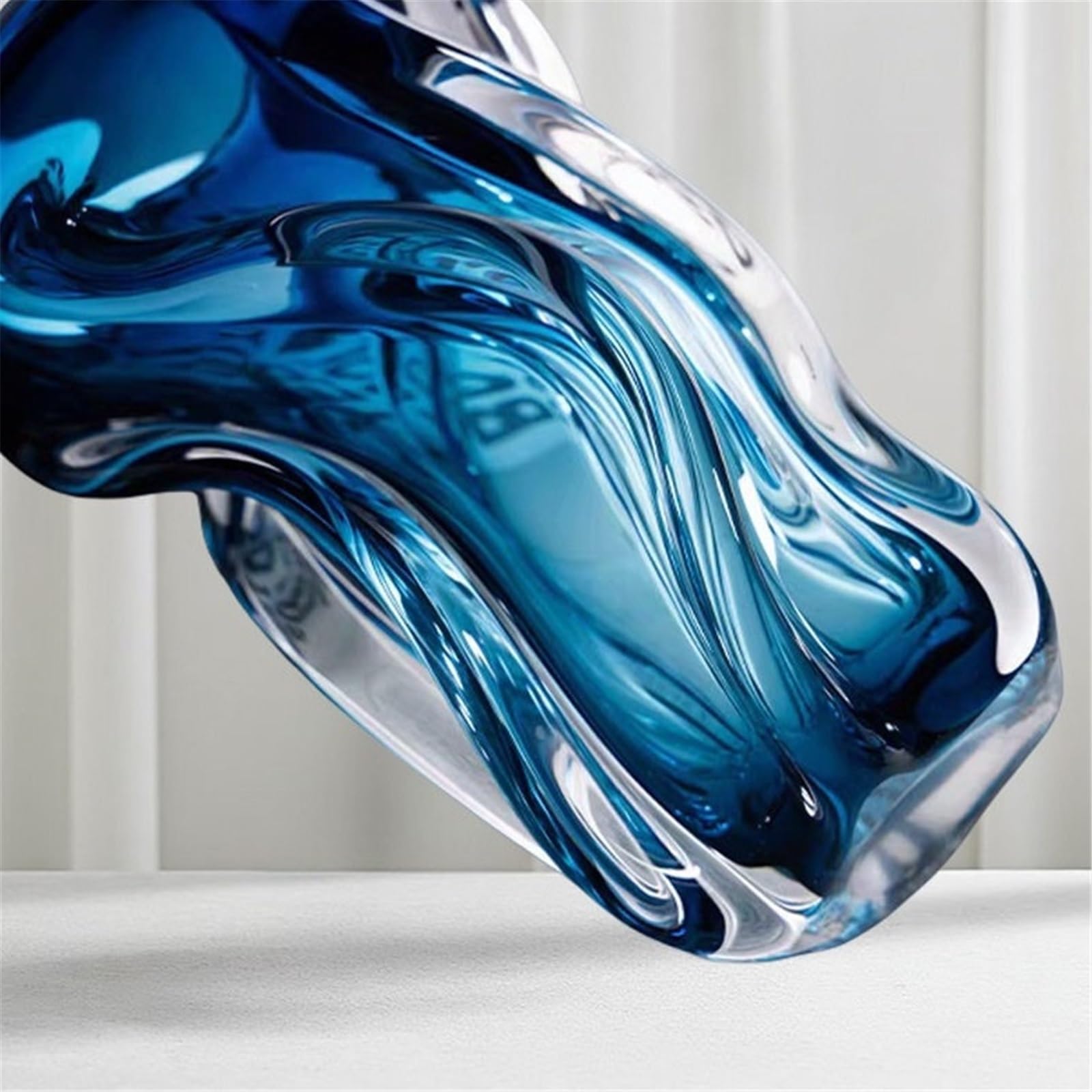 Jarrón Decorativo Decoración de Interiores Hecha a Mano, jarrón Cristal Azul Degradado con Onda Curvada, Arte único, decoración del hogar para Decorar el hogar(Pequeño)