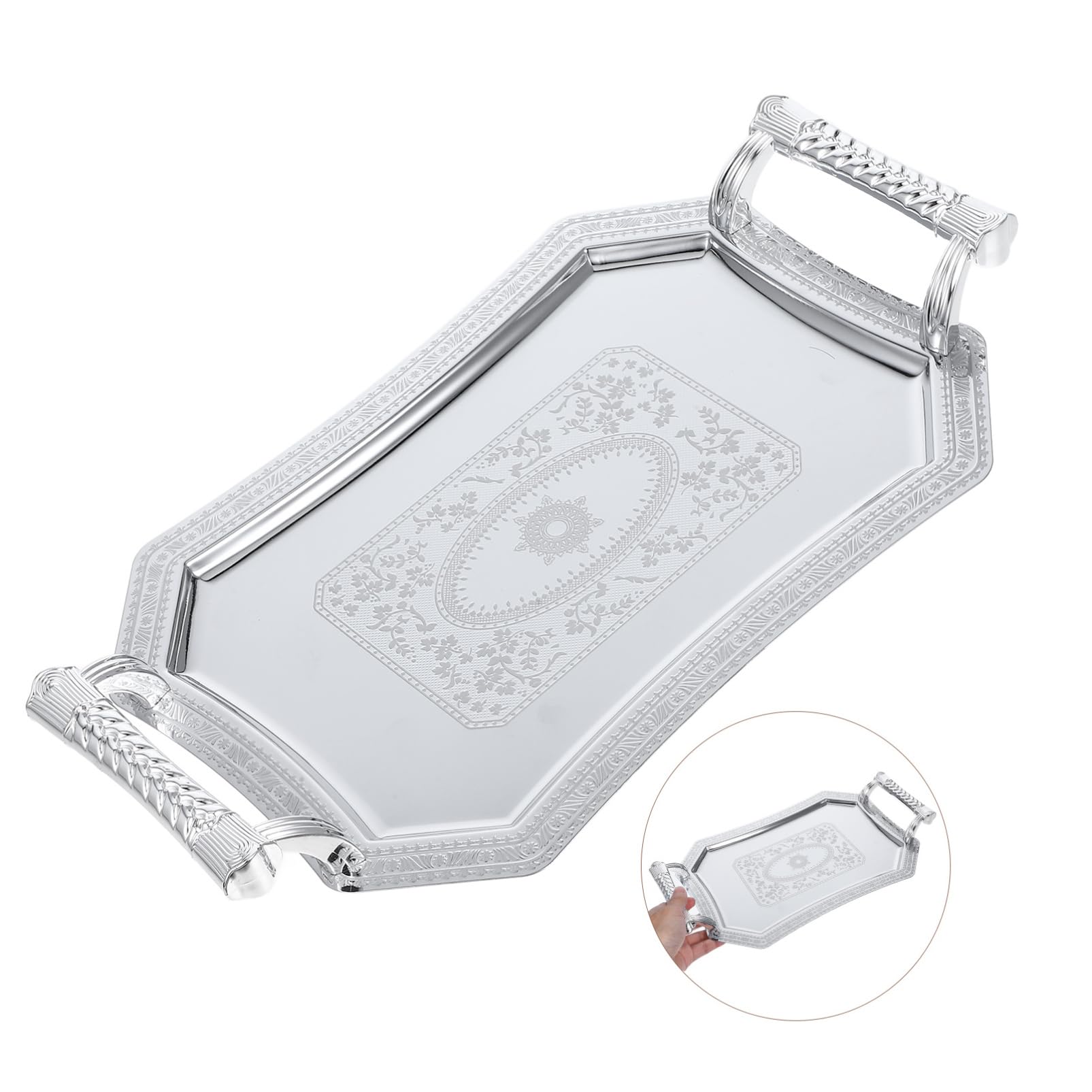 MAGICLULU Vassoio da Portata in Acciaio Inox Stile Europeo per Alimenti Frutta Snack e Dessert Lucidato con Cura Superficie Liscia Adatto per Cucina e Soggiorno