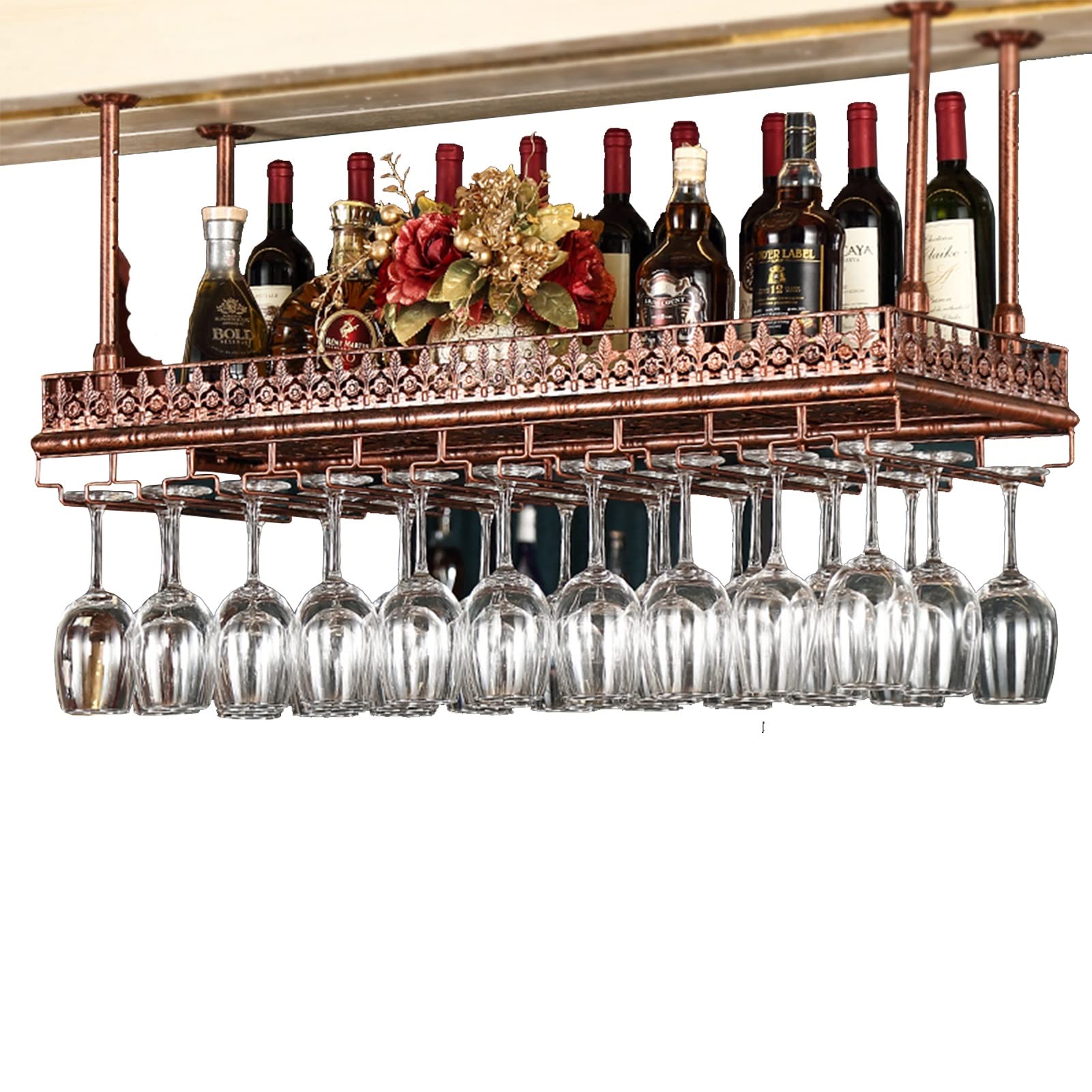 Porte-bouteille au plafond vintage pour sublimer votre bar de salon