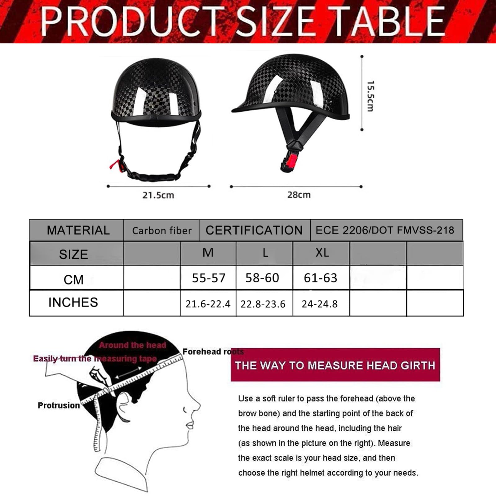 Kask motocyklowy w stylu vintage, z włókna węglowego, kask motocyklowy do cruiserów, skuterów i motorowerów, homologacja ECE 22.06, kask ochronny dla dorosłych mężczyzn i kobiet