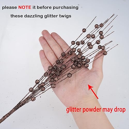 Miniatura 8 de Paquete de 10 tallos de bayas artificiales plateadas con purpurina de 15.7 pulgadas, púas de Navidad falsas, palitos decorativos con purpurina para