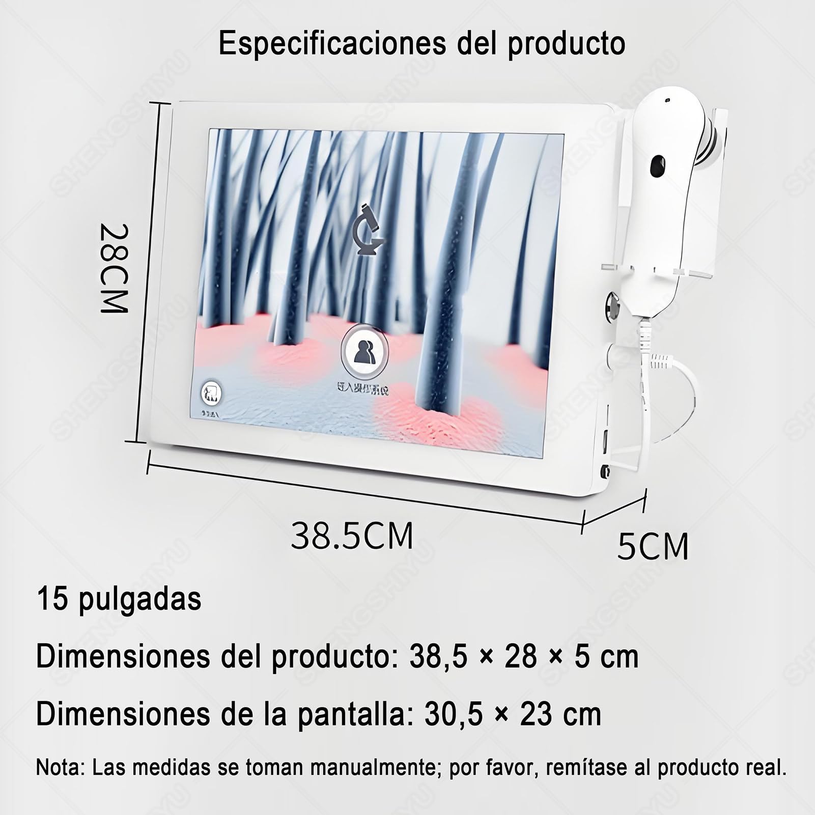 Haut Haar Analysegerät,Kopfhautanalysegerät mit 15 Zoll HD LCD Bildschirm für Haut Und Haaranalyse,32g,Dualobjektiv,Analysegerät Multifunktionaler Digitaler Hautpflege-Analysegerät