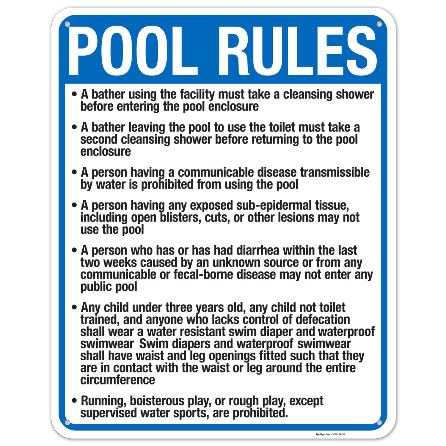 Utah Pool Rules Sign, Complies With State Of Utah Pool Safety Code, 24x30 Inches, 55 mil thick HDPS (high density polystyrene), Made in USA by Sigo Signs