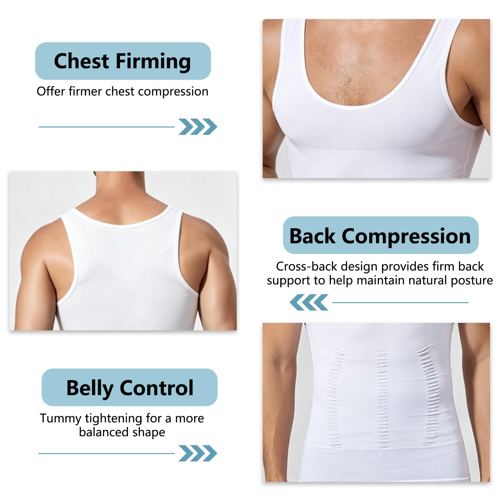 Lot de 3 débardeurs de compression amincissants pour homme - Contrôle du ventre - Sans couture - Respirant - Pour le sport quotidien