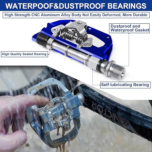 Miniatura 4 de BUCKLOS Pedales de bicicleta de montaña PD-M680 SPD MTB, compatibles con tacos Shimano SPD, 3 rodamientos sellados, doble clip plano sin clip y