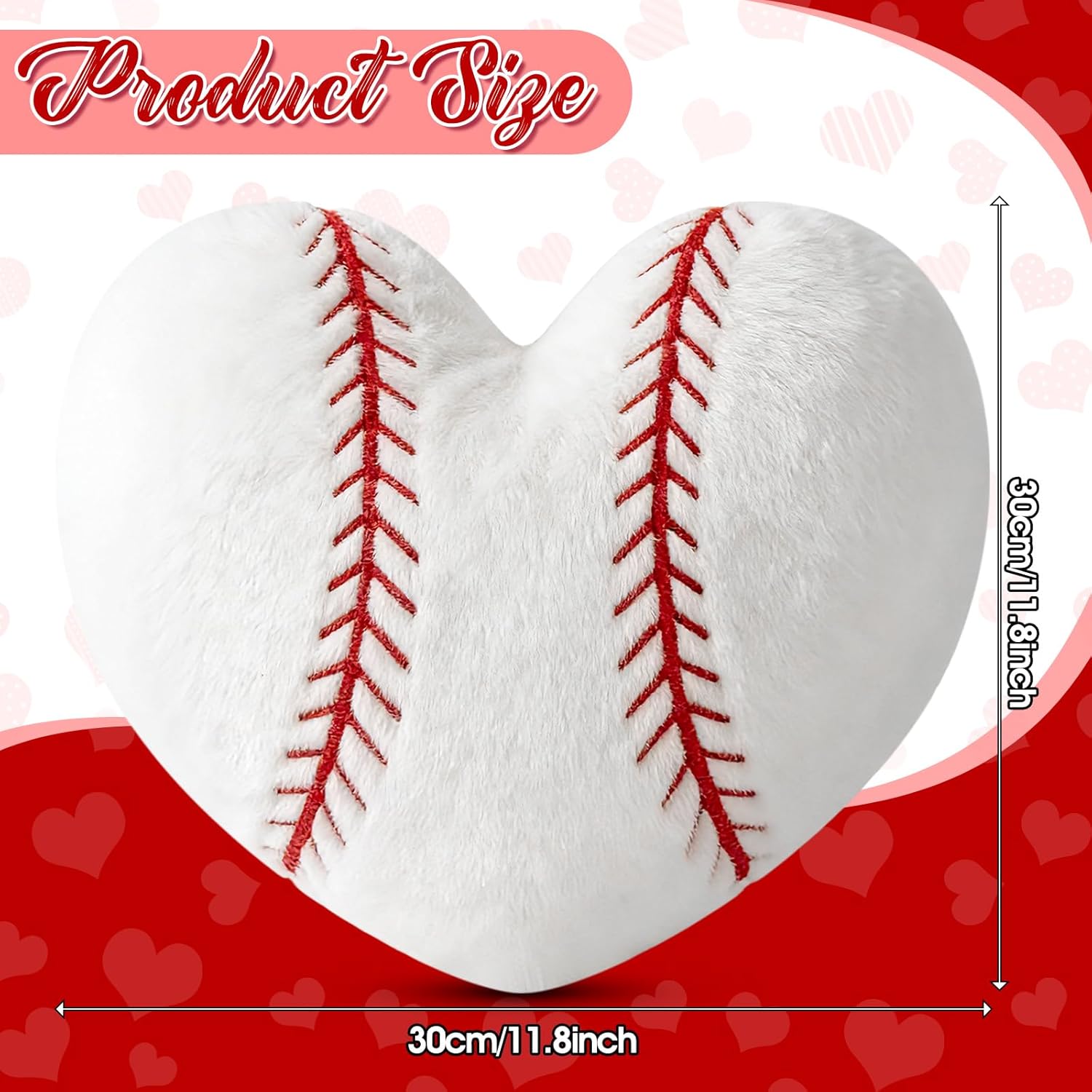 2Pcs Baseball Throw Pillow, 11 in Soft Embroidered Fluffy Baseball Pillow, Stuffed Plush Heart Shape Baseball Pillow for Bedrooom Couch Bed Decoration, Gift for Baseball Lover Player Team