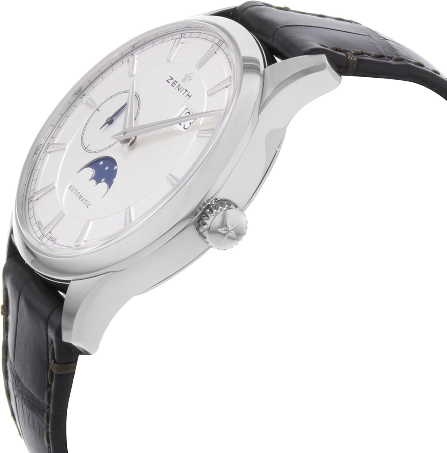 Zenith Captain Moonphase Automatic Watch, side view with crown