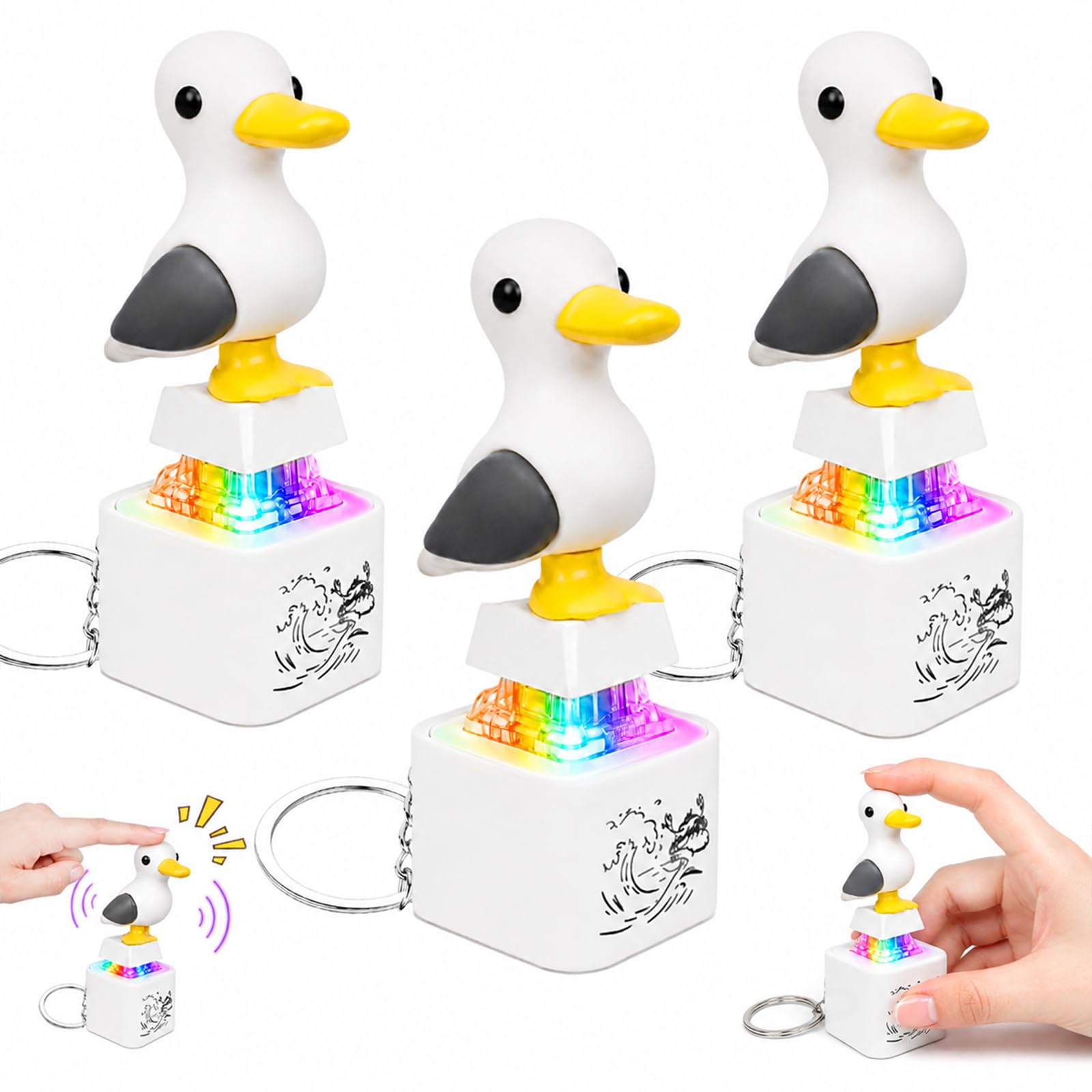 3PCS Seagull Mine Sound Button Keychain, Clicker Fidget Toy, Keyring Fidget
