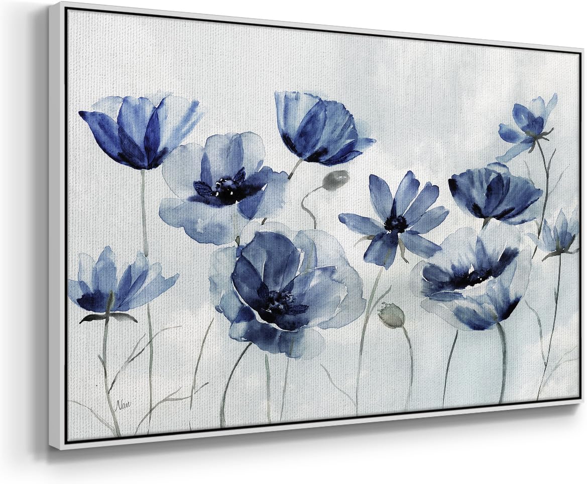 Renditions Gallery Nature Wall Art for Home Decor Indigo Spring Awakening Flowers Floater Framed Artwork for Bedroom Office Kitchen - 17"X25" White Frame GAL003 image 3
