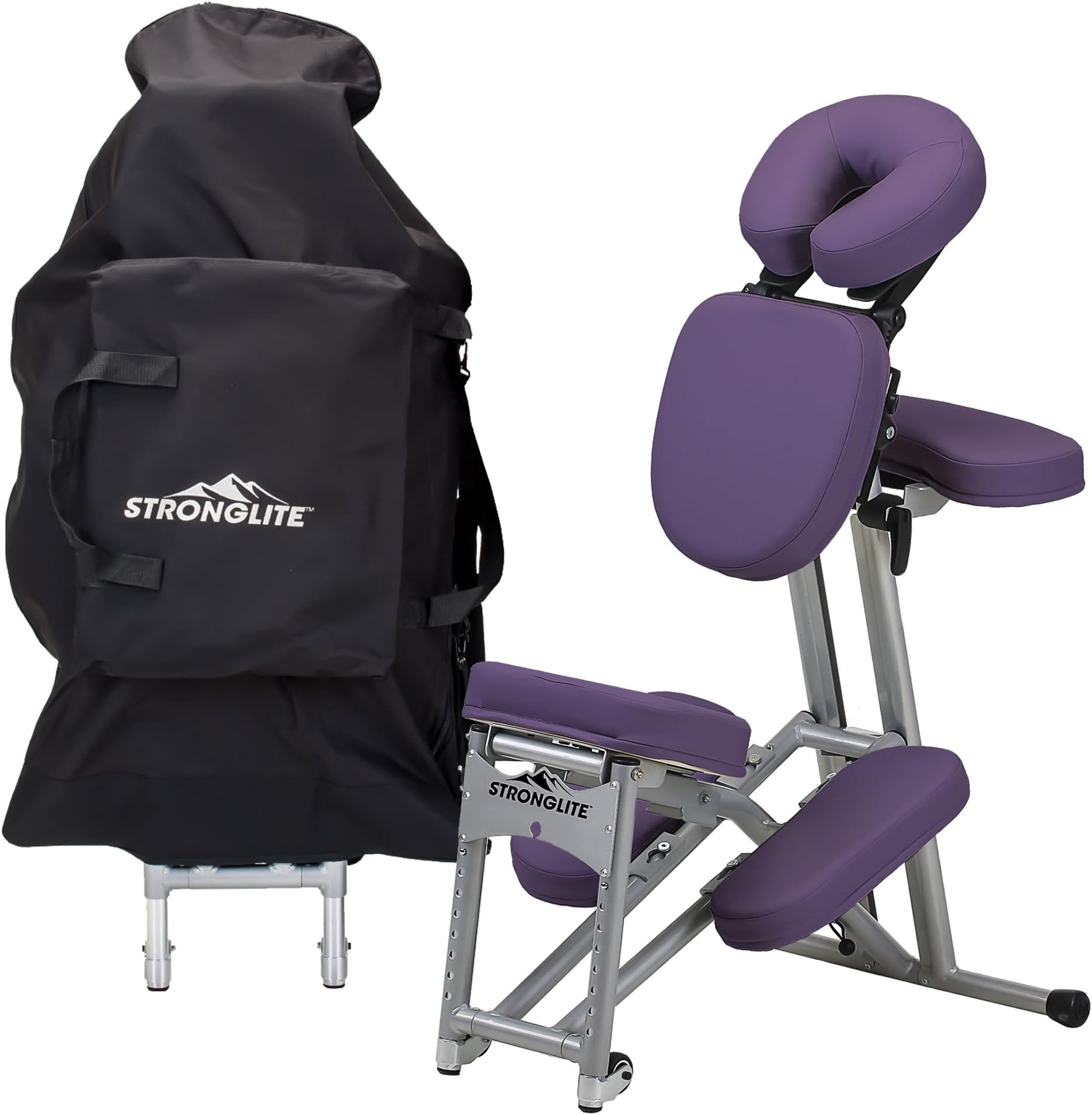 STRONGLITE Portable Massage Chair Ergo Pro II - Ultra-Strong, Lightweight, Foldable with Wheels & Carry Case (600lbs Working Weight), Purple