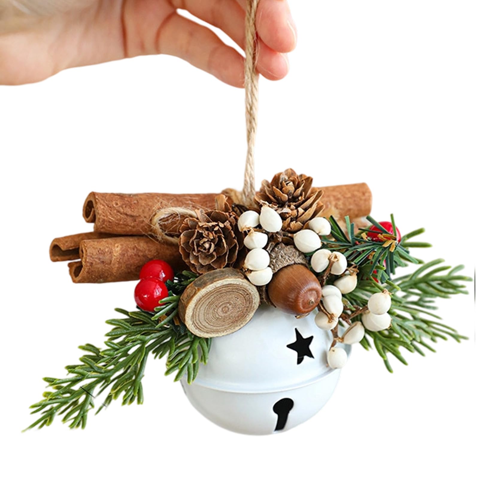 Christmas Tree Decorations Metal Bells with Antlers Pinecone Fabric Accent for Bells Decorations for Home Shop