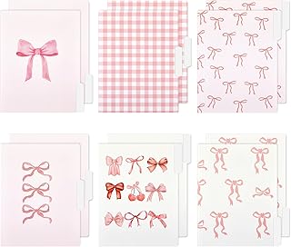 Yaomiao 12 Pcs 8.5 x 11 Inch Pink Bow File Folders Letter Size Bowknot Plaid Decorative File Organizers with 1/3 Cut Tab Cute Pretty Documents Holders Office Home Study Room Christmas Birthday Gifts