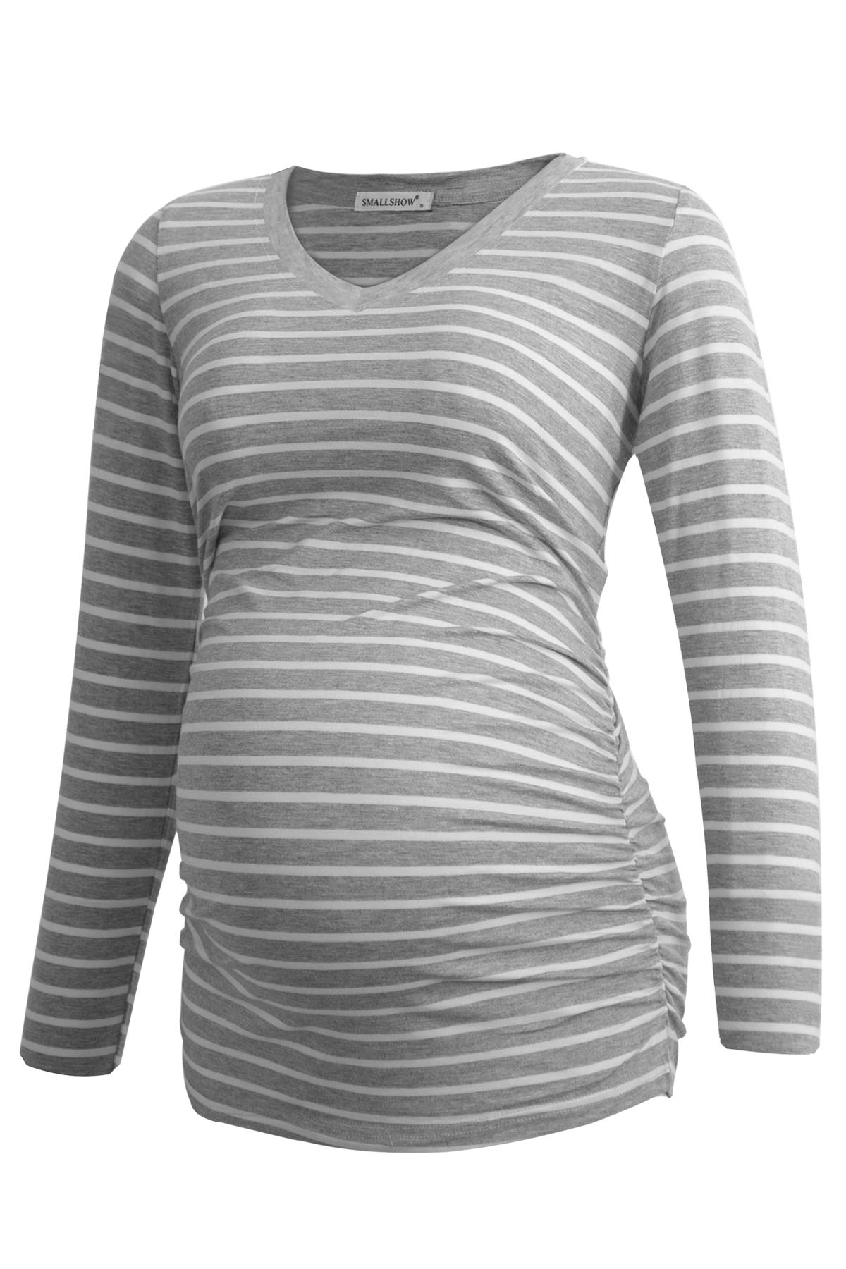 Smallshow Camicia premaman da donna con scollo a V, a maniche lunghe, increspata, per gravidanza