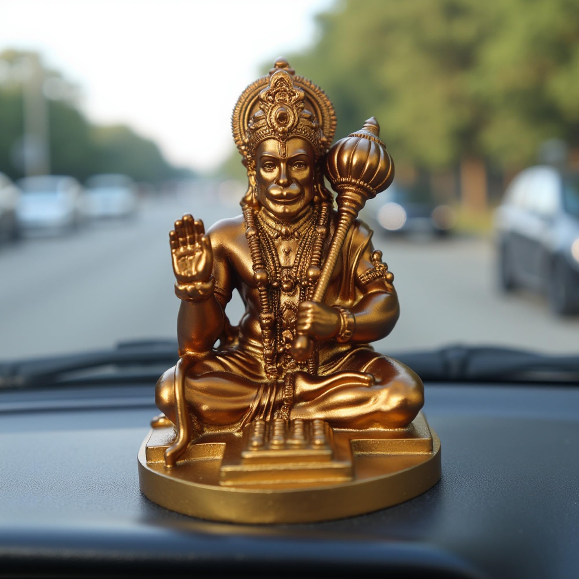 UNOVATE Hanuman Idol for Car Dashboard, Home, Office Desk – Hanuman Murti for for Pooja, Temple Showpiece, Decoration, Festivals and Gifting. (Golden, 9cm)