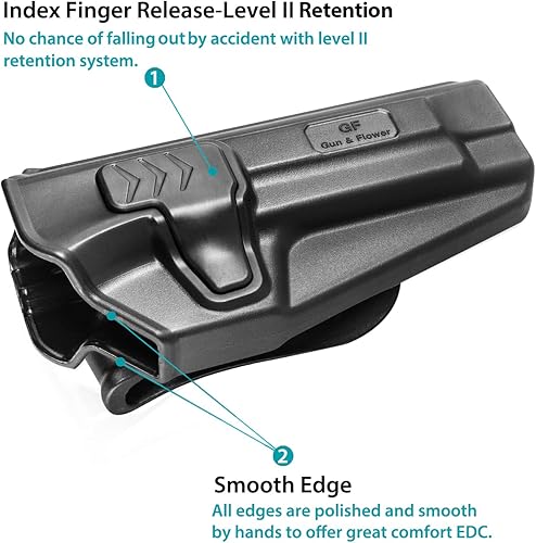 Vista 4 de Gun & Flower OWB Paddle Holster for Springfield XD 4'' / XD-S 3.3'', CZ P10C / P10S, Beretta 92FS / M9 / 92FS Rail – Index Finger Release, Right
