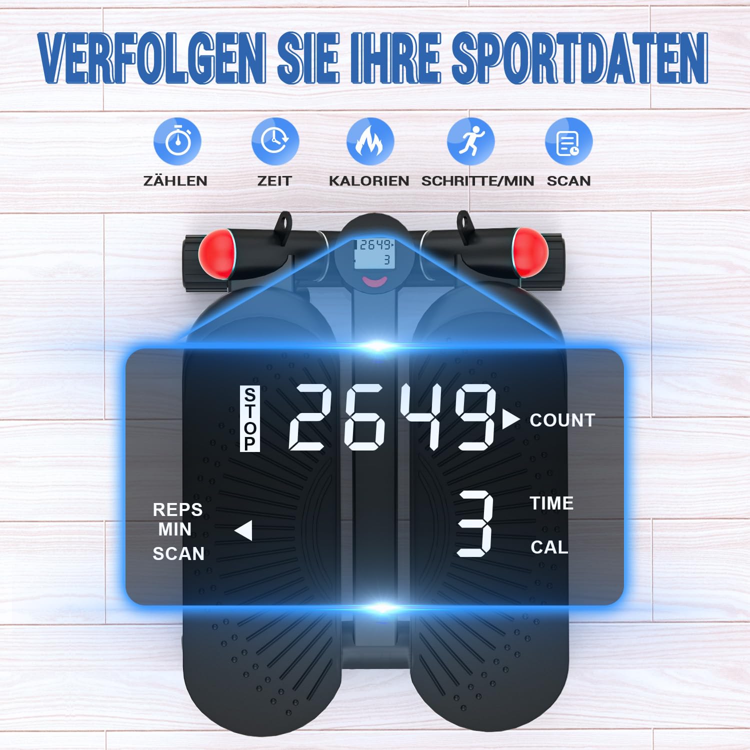 Mini Stepper für Zuhause mit Power Ropes, Höhenverstellbar Up-Down Swing Stepper mit LCD-Monitor, Hometrainer für Anfänger & Fitness Trainingsgerät 150kg Bein/Arm Trainer Home Fitness Exercise