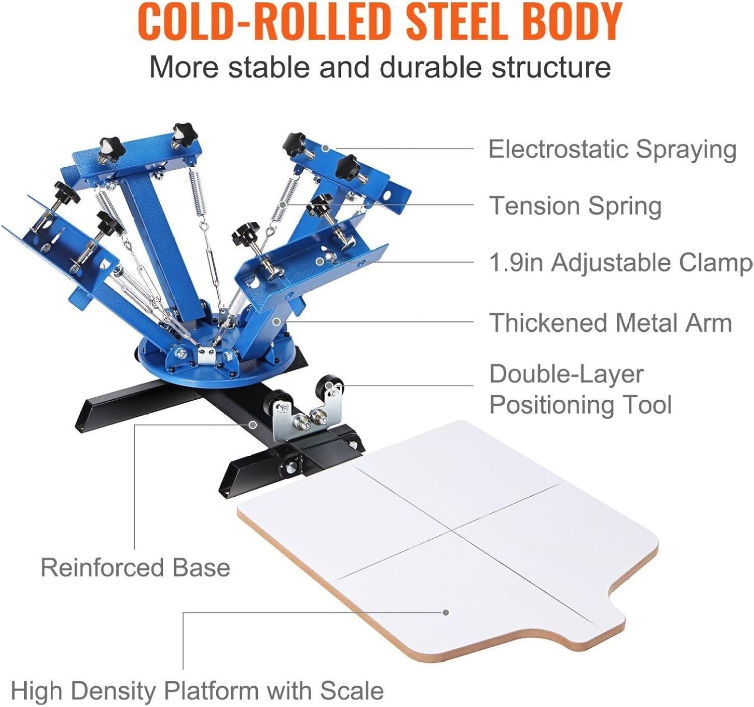 Screen Printing Machine 4 Color 1 Station, 21.2x17.7in Press, 360° Rotatable Silk Screen Printer, Double-Layer Pallet for T-Shirt DIY Fabric Printing