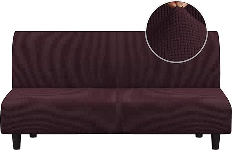 Amazon Com Turquoize Stretch Futon Cover Armless Sofa Cover Sofa Bed Slipcover Futon Couch Cover Furniture Protector With Elastic Bottom Feature Thick Soft Checked Jacquard Fabric Brown Home Kitchen