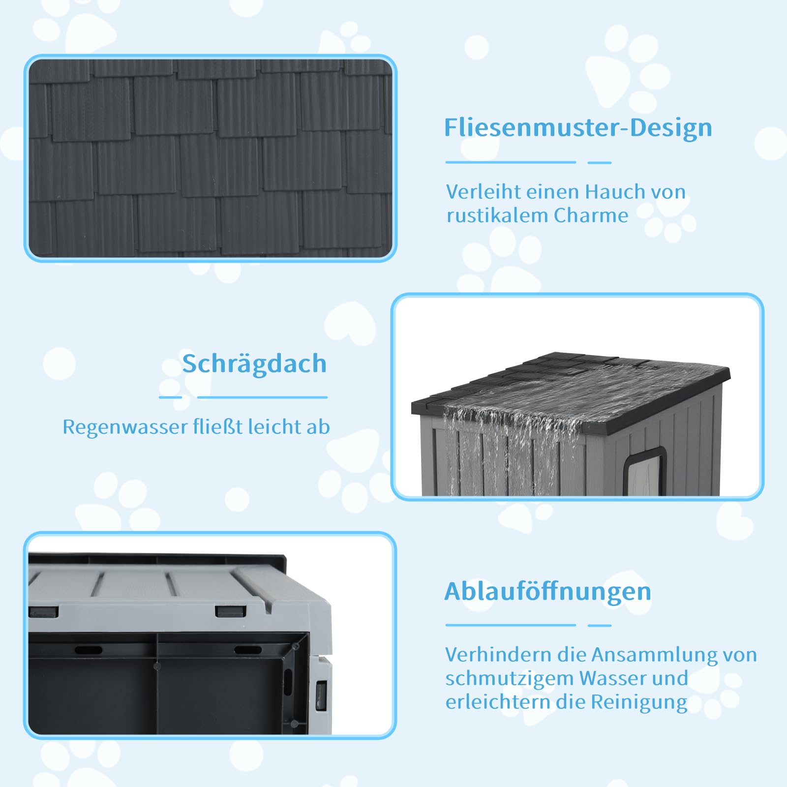 COSTWAY Katzenhaus Outdoor Winterfest, Isolierte Katzenhütte für Winter, Katzenhöhle mit 2 PVC-Türen & geneigtem Dach, PP, für Katzen Hunde Haustier, 62,5 x 54 x 56,5 cm, Grau