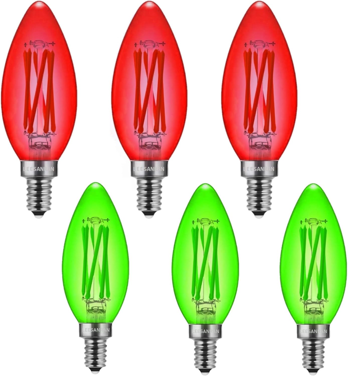 3+3 Pack 6W Red+Green LED Edison Light Bulbs Candelabra Base e12