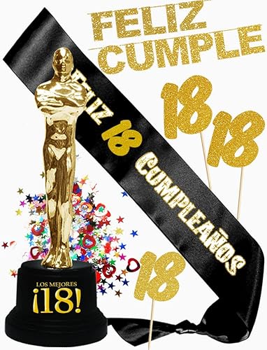 Inedit Festa Banda 18 Años Cumpleaños Banda Honor Feliz 18 Cumpleaños Guirnalda Figura Trofeo Los Mejores 18 y Confetti. Años Personalizables Cover