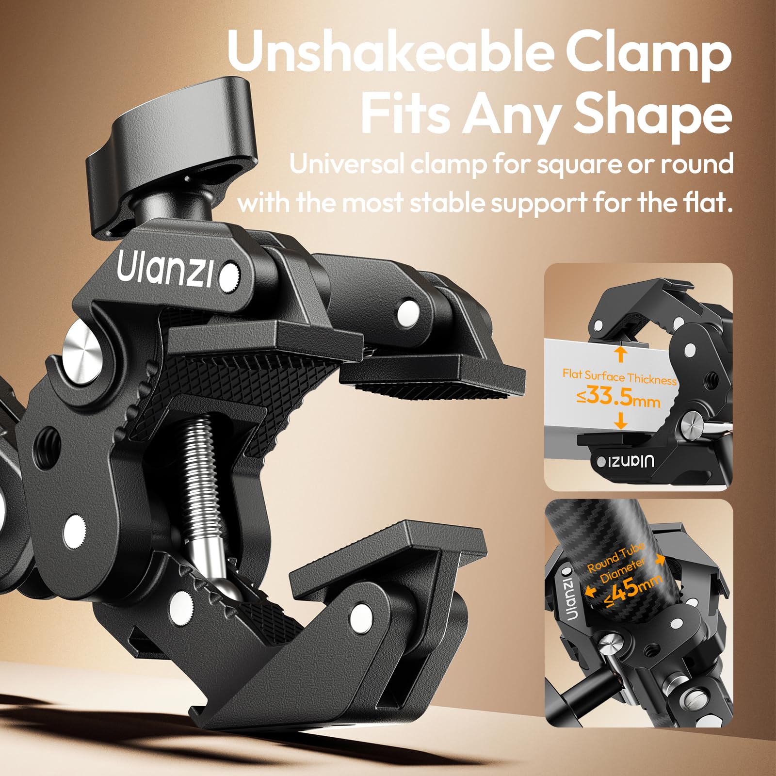 ULANZI CO78 Bras Magiques à Super Clamp avec Rotule 360°, Trépied à Pince avec Positionnement 1/4" & Arri, Support de Téléphone avec Sabot Froide & Filetage 1/4" pour iPhone/Lampe/Caméras d'action