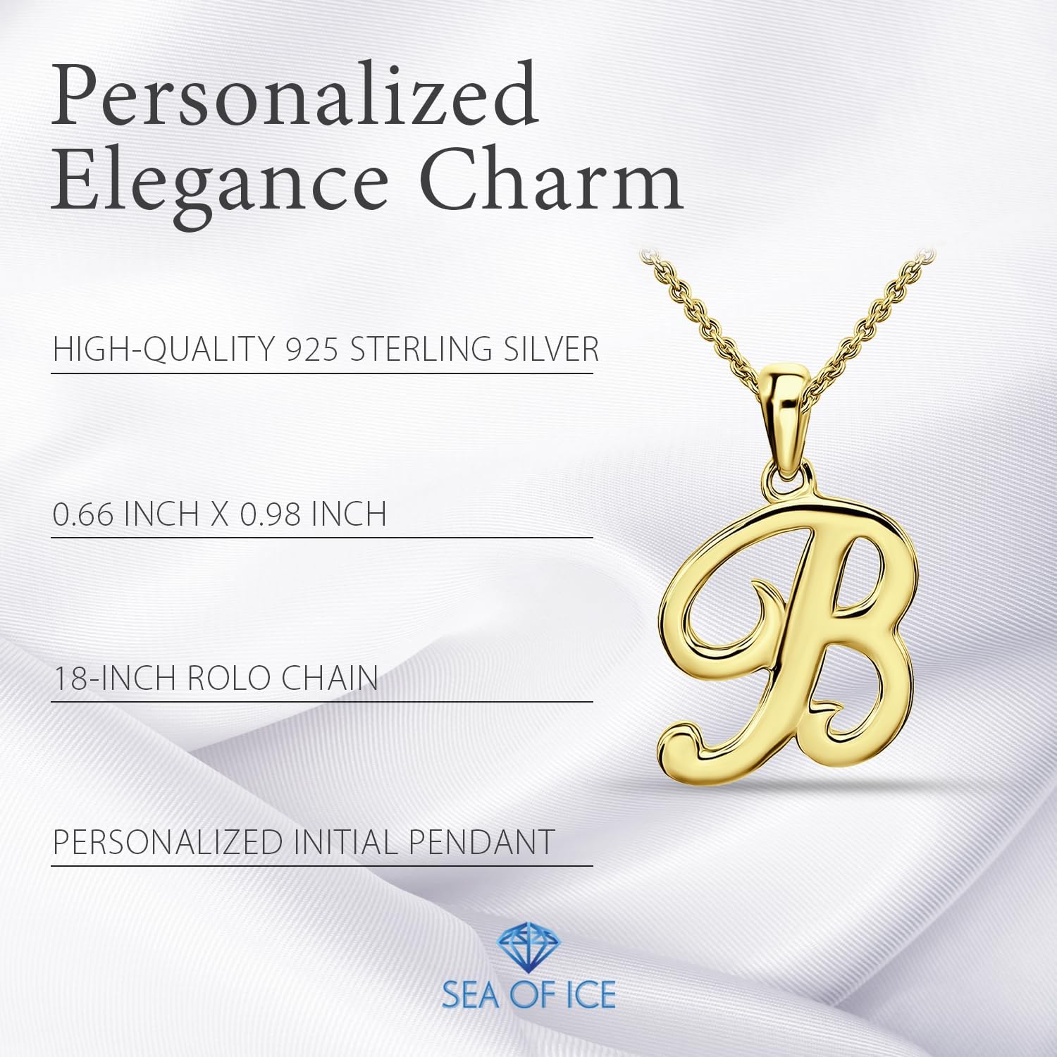 SEA OF ICE Letter Initial Necklace, Alphabet Letter Pendant Necklace, Sterling Silver, Gold, Rose Gold Necklace for Women, Elegant Initial Necklaces, Personalized Custom Women's Necklaces - Image 8