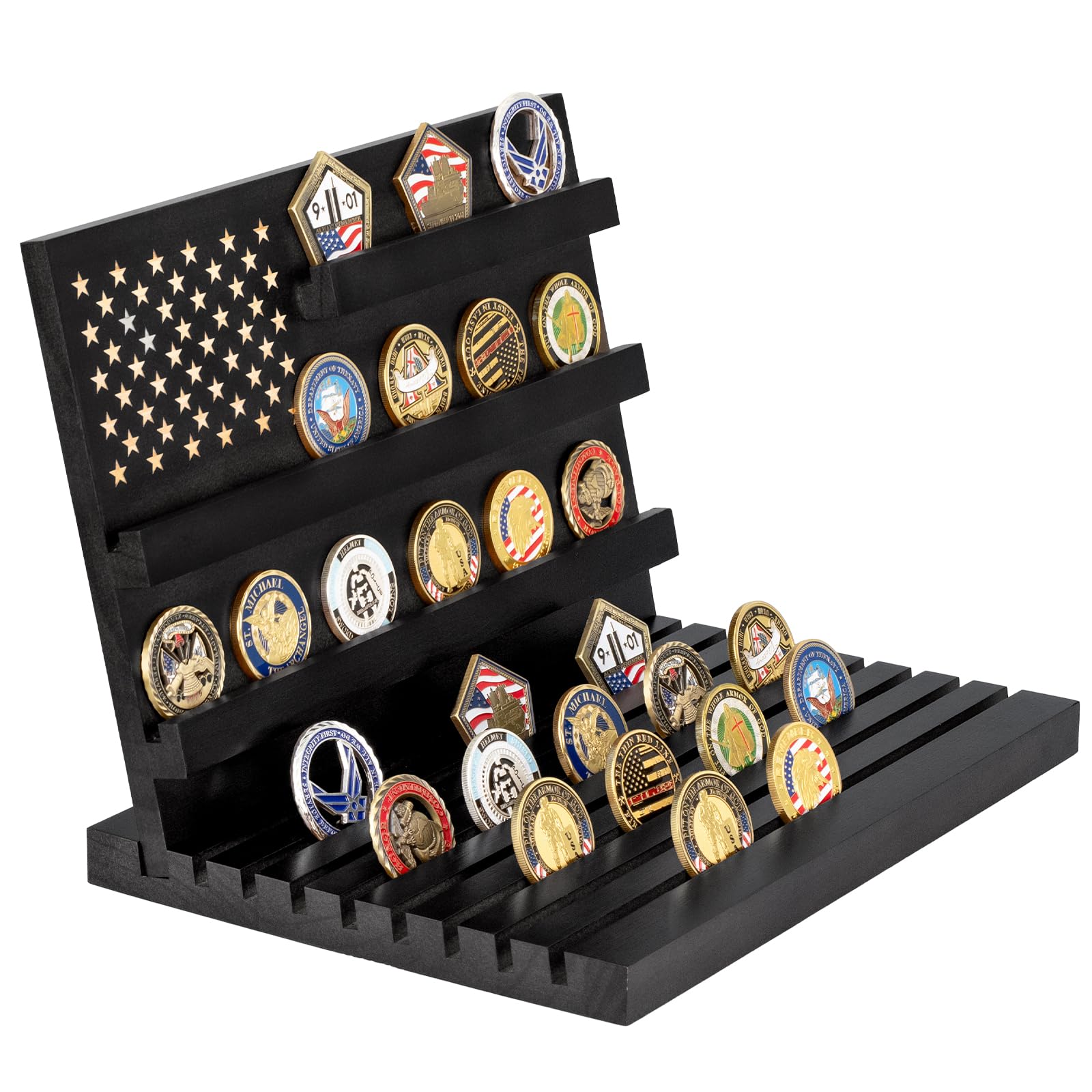 Challenge Coin Display, Black Military Coin Holder Tabletop Case