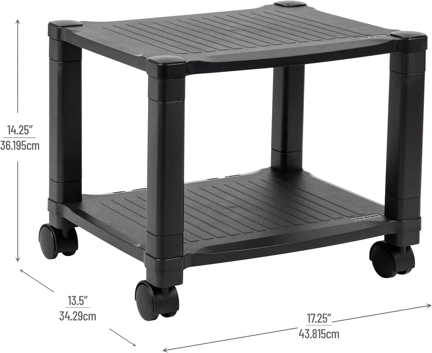 Black Adjustable Height Mobile Printer Cart with 3 Shelves