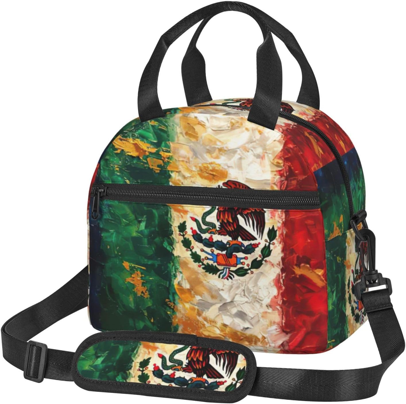 Mexican American Bald eagle Flag Print Reusable Lunch Bag Insulated Lunch Boxes for Office Work Picnic Tote Bag Adjustable