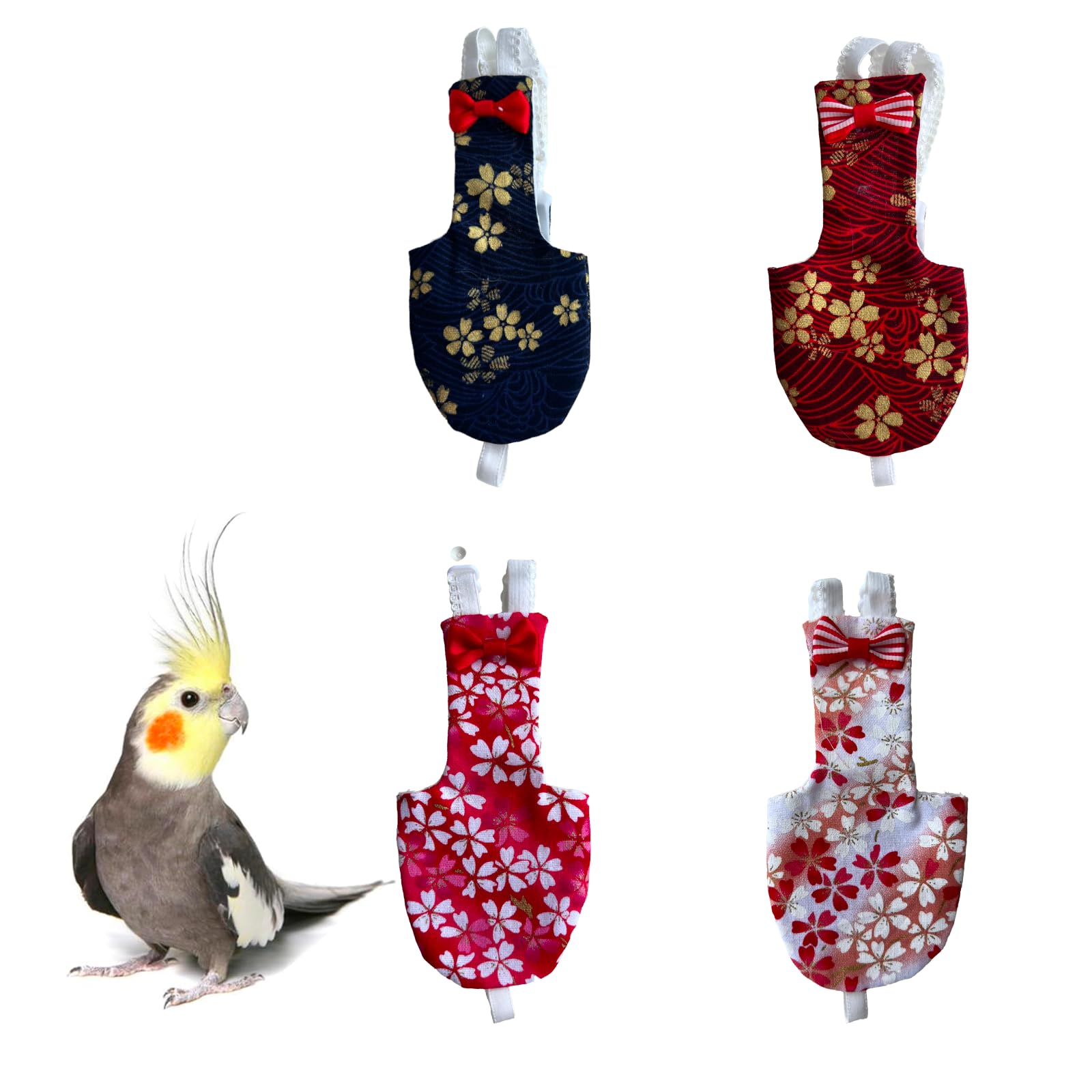 UKJENT Bird Diaper Protective Parrot Nappy - 4 Pack, Reusable Flight Suit with Waterproof Inner Layer, Washable Cute Urine Wet Suit for Cockatiel Monk