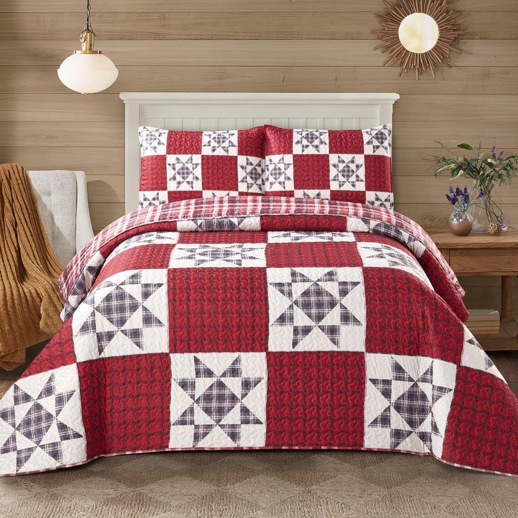 Virah Bella 3 Piece Full/Queen Lodge Quilt Bedding Set - Rustic Country Reversible Comforter Set with Decorative Pillow Shams - Hillcrest