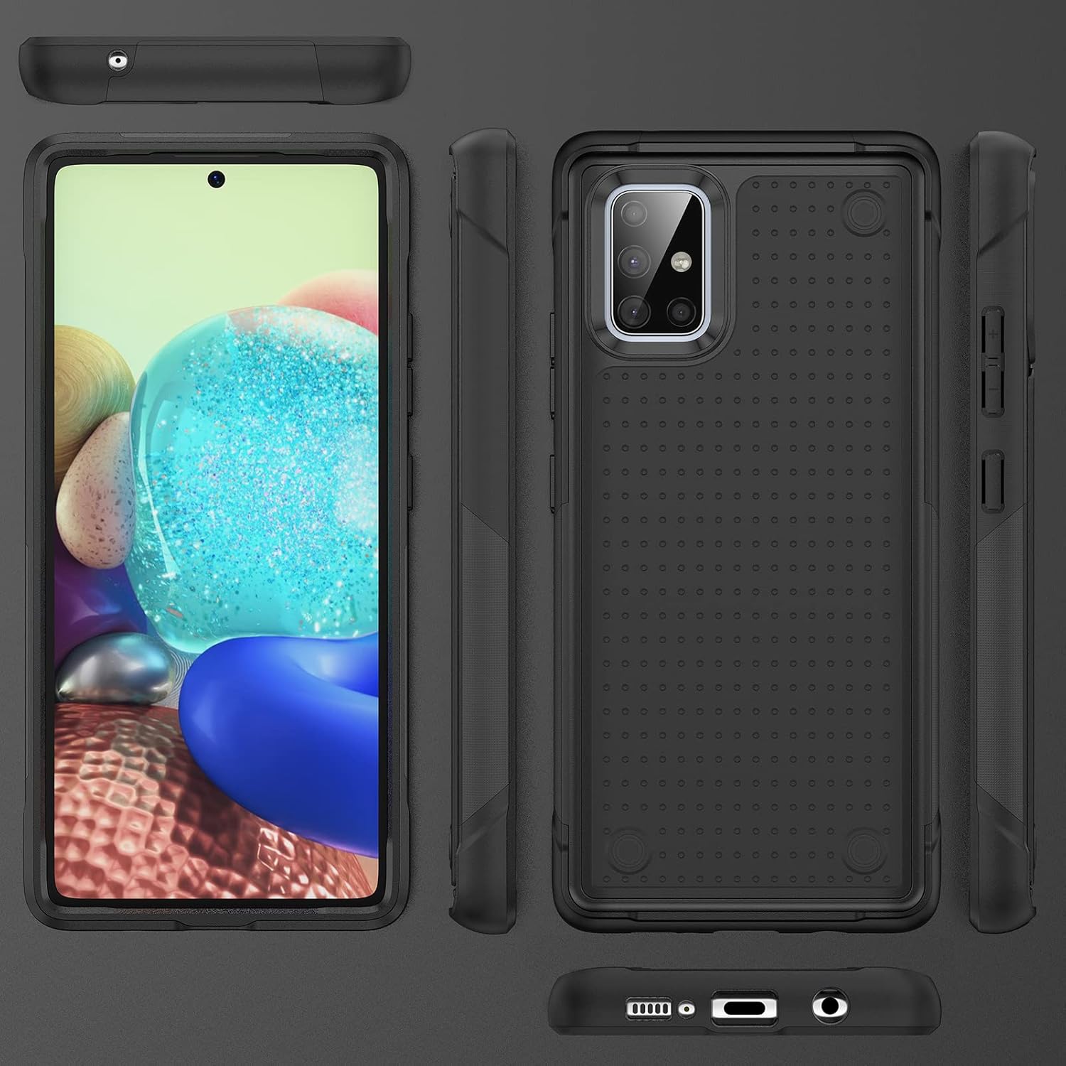 Designed for Samsung Galaxy A71 5G Case 2 in 1 Gift Militay Grade Drop Protective Rugged Heavy Duty Cover Shockproof Case for Galaxy A71 5G Phone Case for Women Men boy Girl (Black+Black) image 9 of 9 B0BXB1TJPB