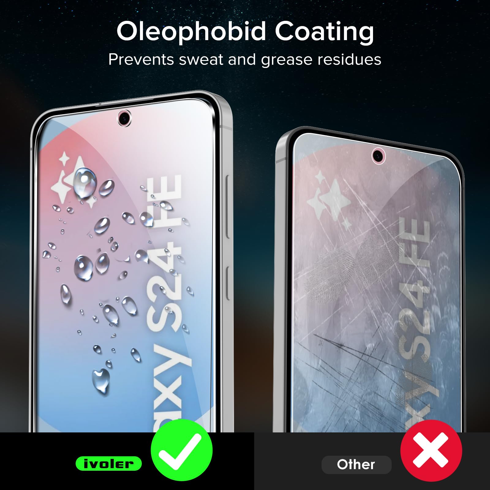 iVoler 3 Pezzi Pellicola Vetro Temperato per Samsung Galaxy S24 FE 5G (Non compatibile con Samsung Galaxy S24 5G) Con Strumenti di Installazione, Durezza 9H, HD Chiaro, Anti Graffio, Senza Bolle