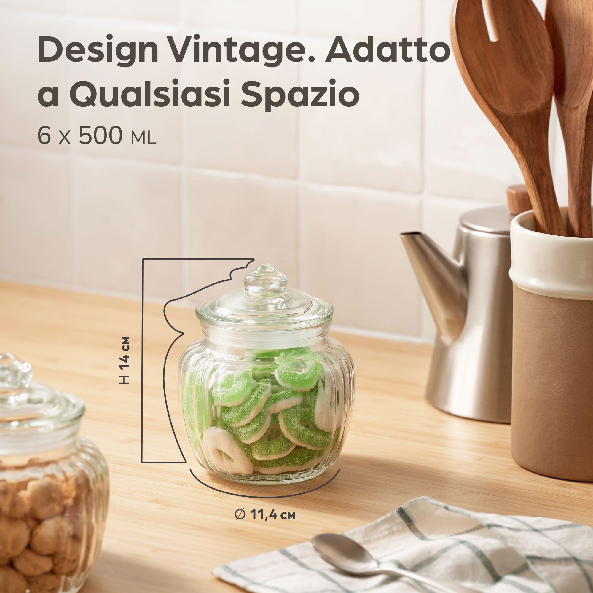 Star-Line -Set di barattoli in vetro a chiusura ermetica, capacità: 500 ml, contenitore per caramelle, ingredienti, spezie, 6 pezzi