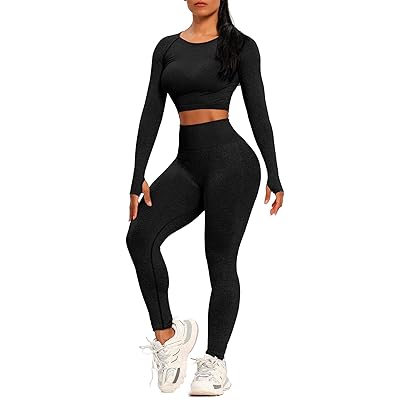 SEASUM Workout Sets for Women High Waist Seamless Cute Yoga Leggings Workout Sets for Women 2