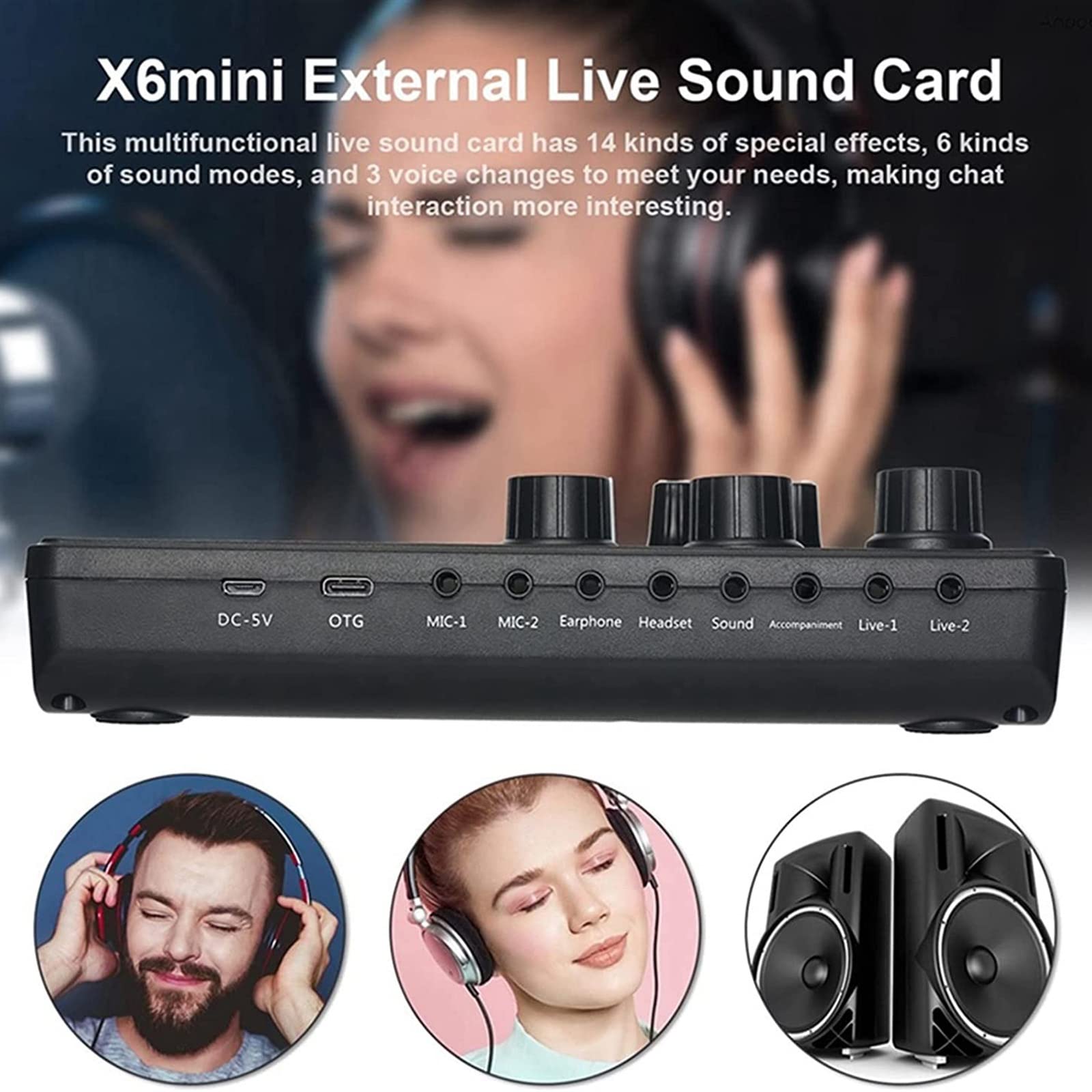 MRKU Mixeur Audio Professionnel, Mini Carte Son Externe en Direct pour l'enregistrement de Musique en Direct, Le karaoké et Le Chant