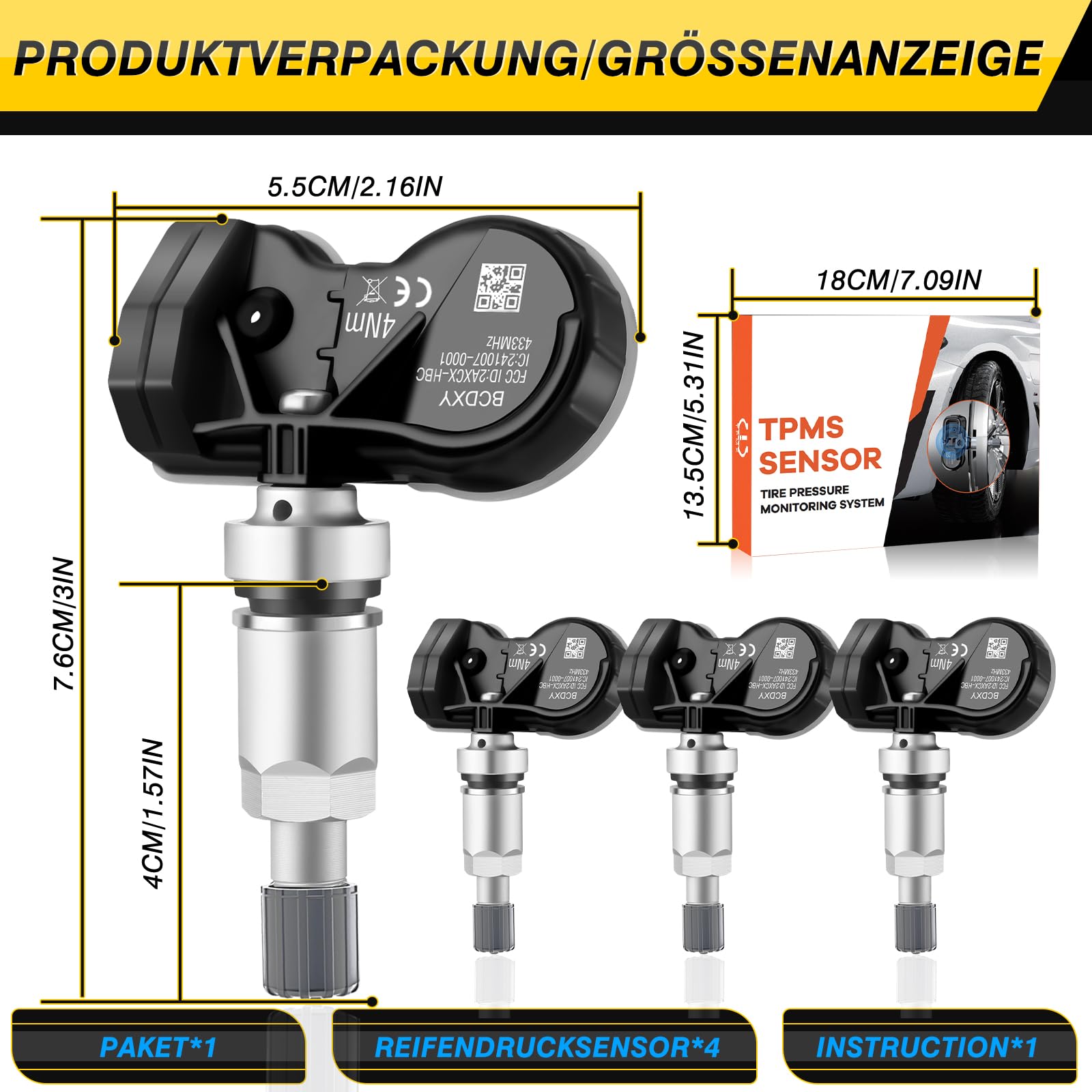 Reifendrucksensor Multiprotokoll TPMS Sensor RDKS Passend für Mercedes-Benz A B CLA CLK CLS GLA GLS AMG R SLR S V CLASS für fast alle Modelle A0009050030 A0025409017 A0009058413, 4 Stück