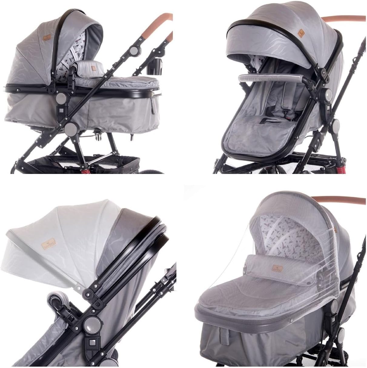 Close-up of stroller canopy and seat recline