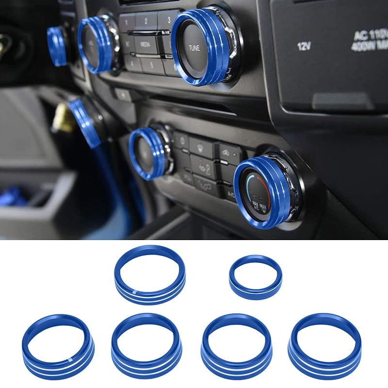 Apliques de acabamento para botões do painel AuTK azuis para Ford F-150 XLT – 6 peças
