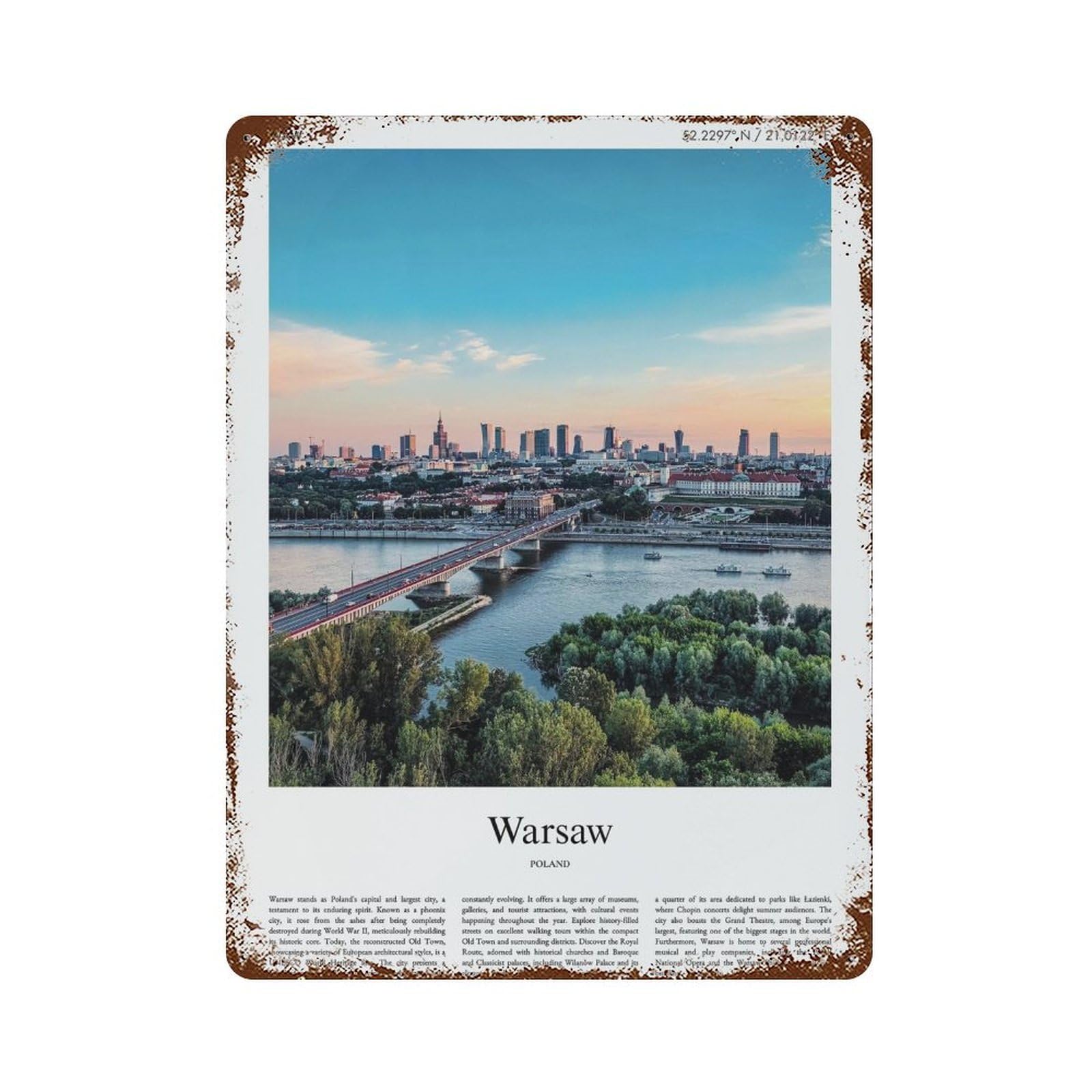 xiaoxiaoshen Warsaw Poland City Scenery Wall Decor Art Metal Tin Poster Modern Home Decor Art Home Bar Shop Decorations Vintage Sign 40x30cm