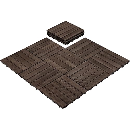 Yaheetech 110pcs Patio Deck Tiles 12 x 12in Interlocking Wood Composite Decking Floor Tiles Fir Wood Indoor Outdoor Patio Garden Deck, Black