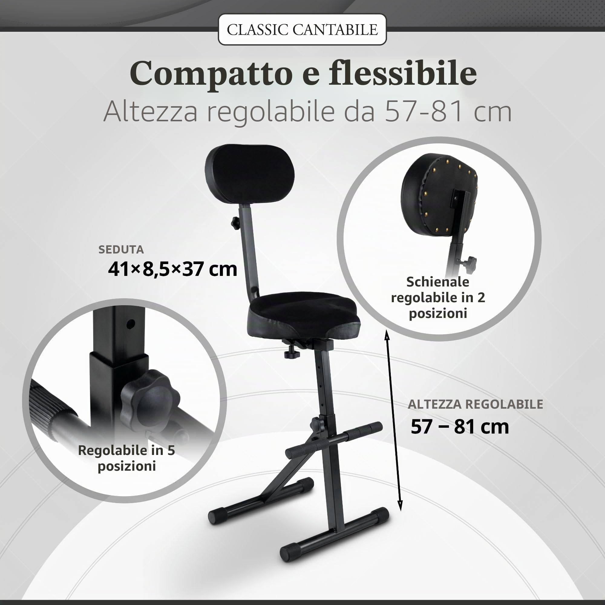 Classic Cantabile ST-200 PRO Sgabello da Studio, Poggiapiedi, 5 x 37 cm