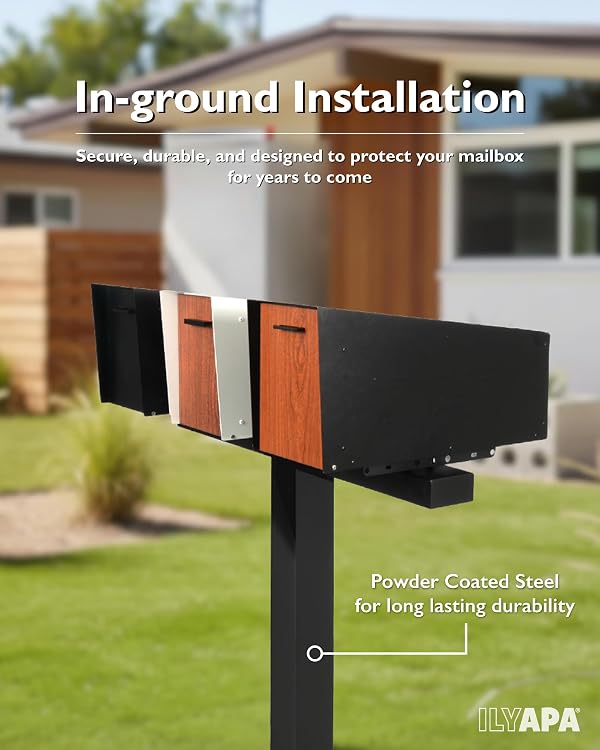 Ilyapa Triple Modern Mailbox Posts for Outside - 43x4x4 inch Black Metal Post Cover for Triple or Double Mailboxes, with Universal Mounting Bracket Plate, Fits Mailboxes up to 12in. Wide by Ilyapa - Image 6