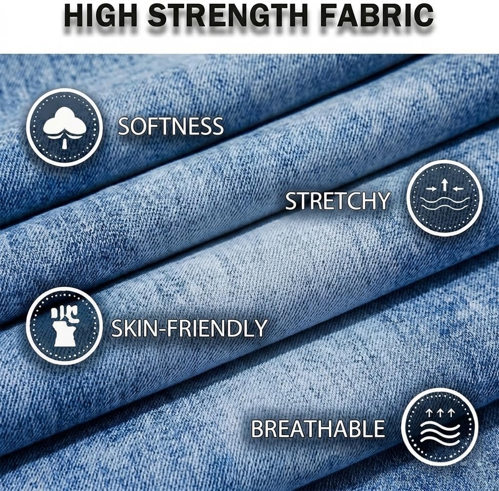 Jean Shorts Men’s Comfort Flex Waistband Jean Short Casual Denim Knee Length Washed Denim Jeans Shorts