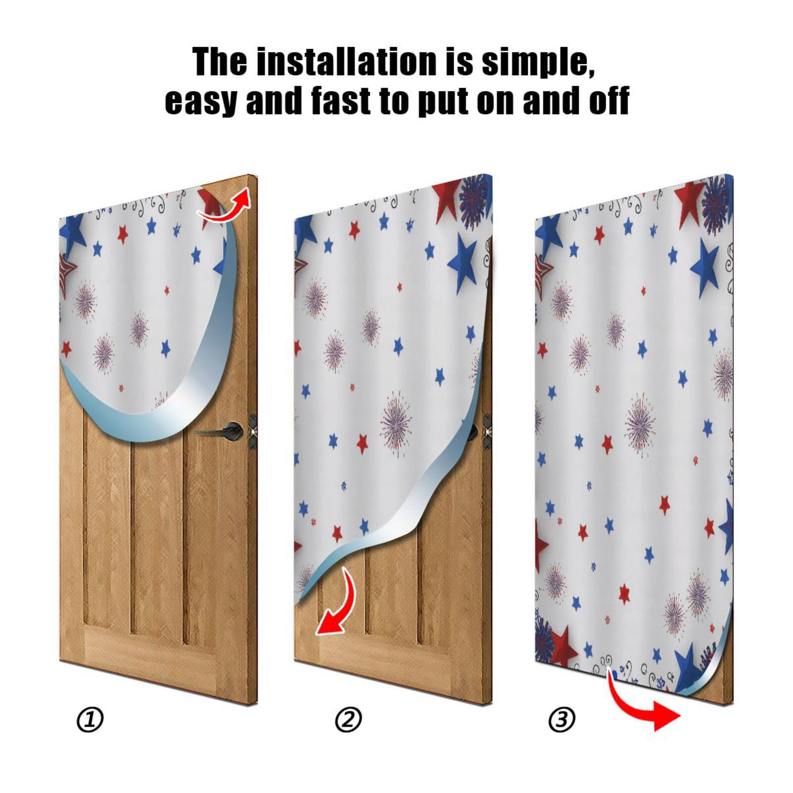 FLildon Patriotic Stars Independence Day Door Cover Decoration, 4th of July Party Accessory Porch Decor for Festive Ornament Room Door Covers 36 x 98 Inch