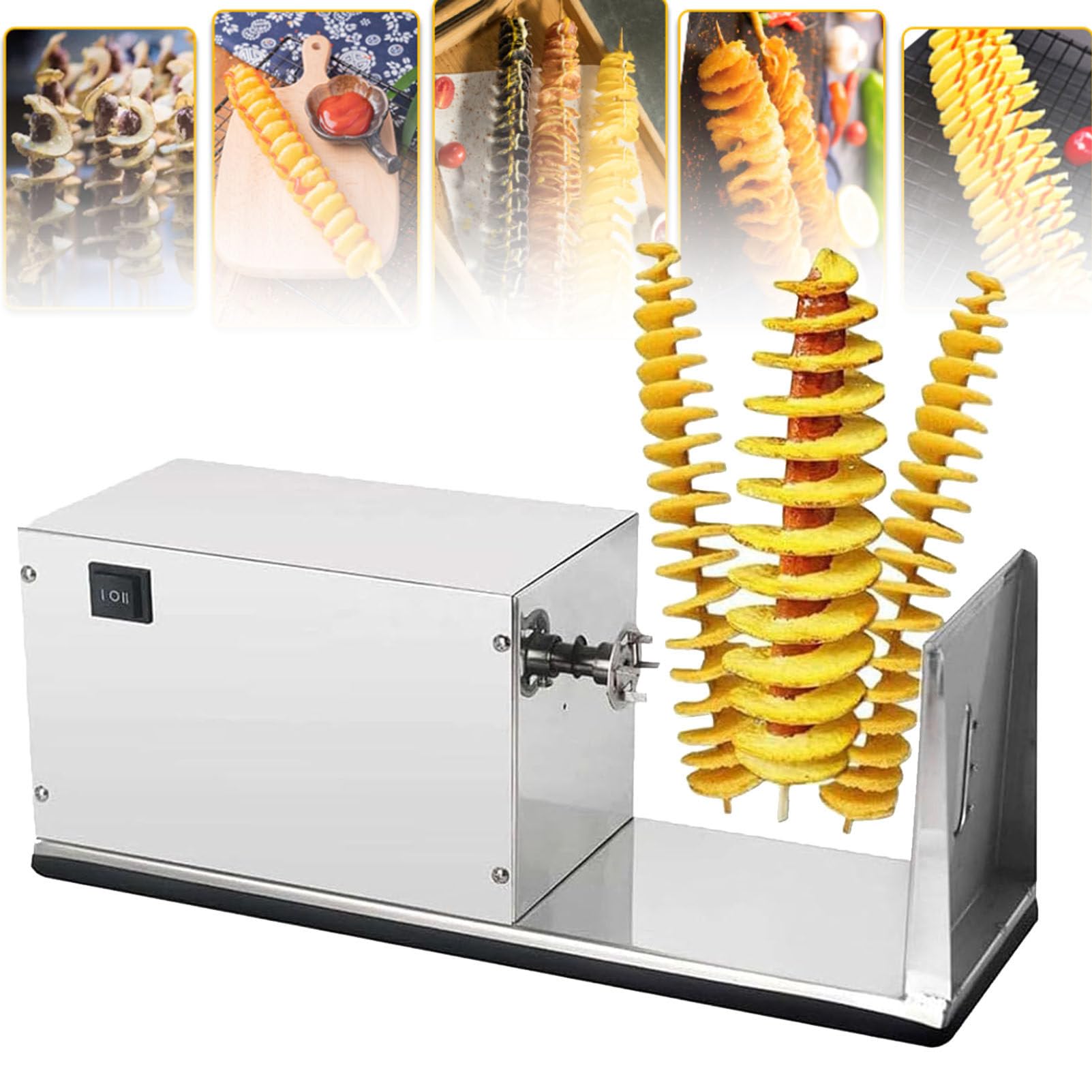 ASerZenith Electric Potato Spiral Slicer, Stainless Steel Automatic Vegetable Cutter For Home And Commercial Kitchen Use